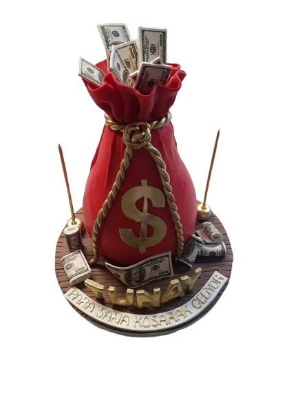 Para Çuvalı Temalı Butik Pasta