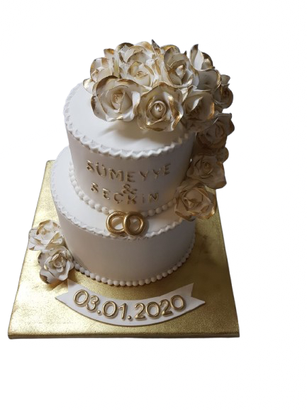 Gold Güllü Nişan Butik Pasta