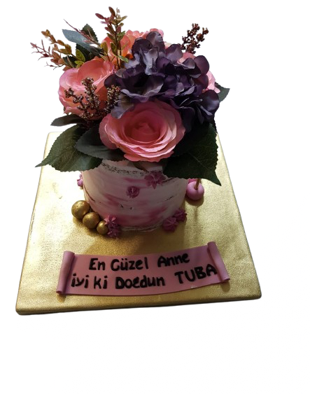 Çiçek Buketi Tasarımlı Anneye Özel Butik Pasta